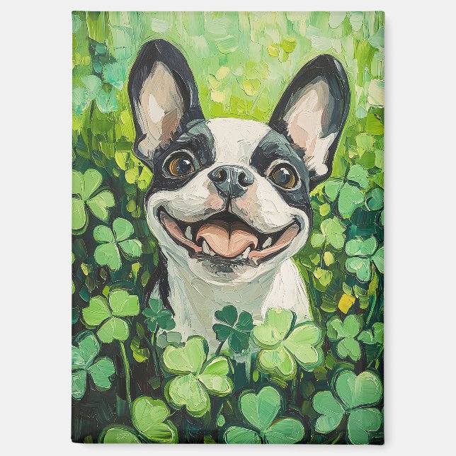 Boston Terrier Clover Field Painting Magnet (Front)