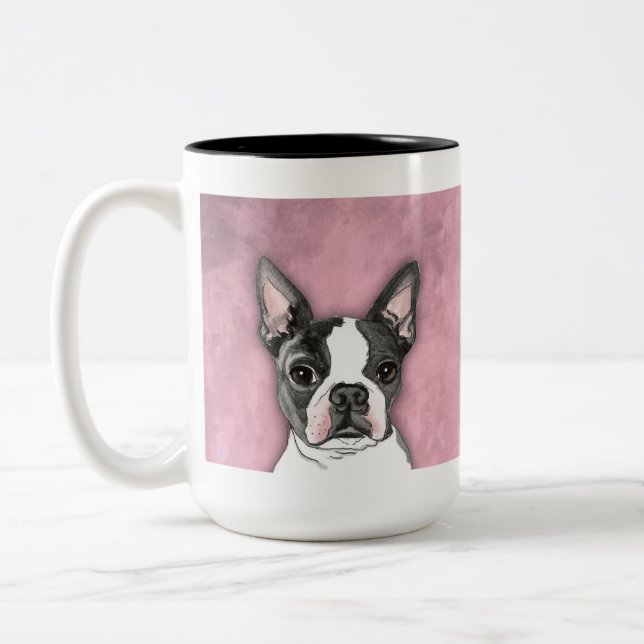 Boston Terrier Coffee Mug Cute Dog Watercolor (Left)