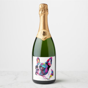 Boston Terrier Colourful Sparkling Wine Label