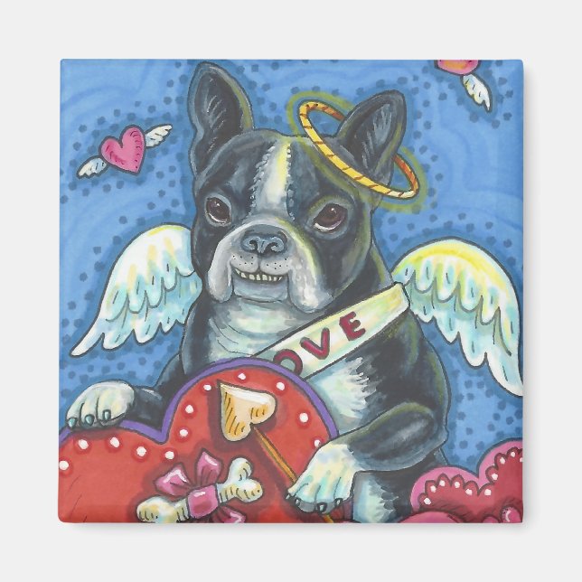 Boston Terrier Cupid DOG VALENTINE MAGNET Square (Front)
