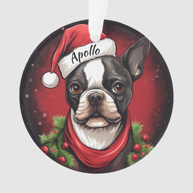 Boston Terrier Custom Christmas Ornament (Front)
