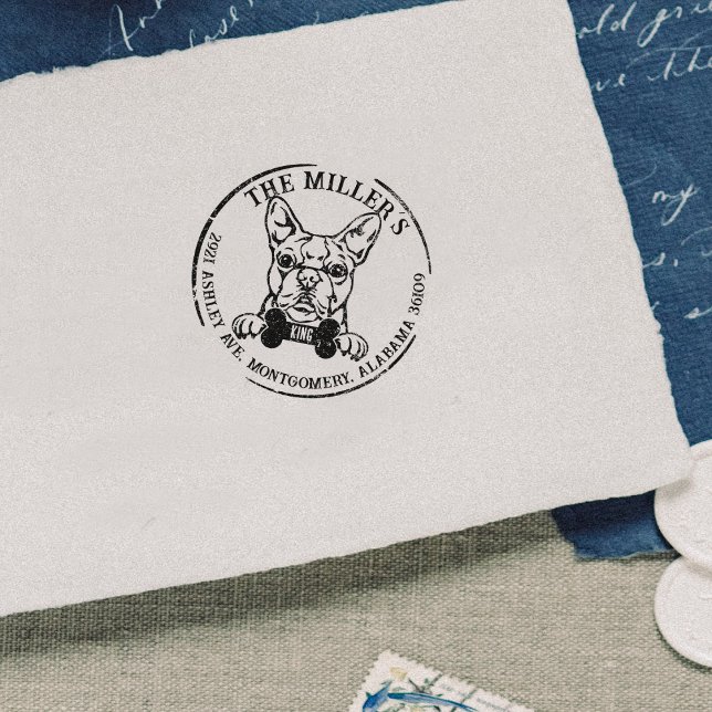 Boston Terrier Custom Family Return Address  Rubber Stamp (Creator Uploaded)