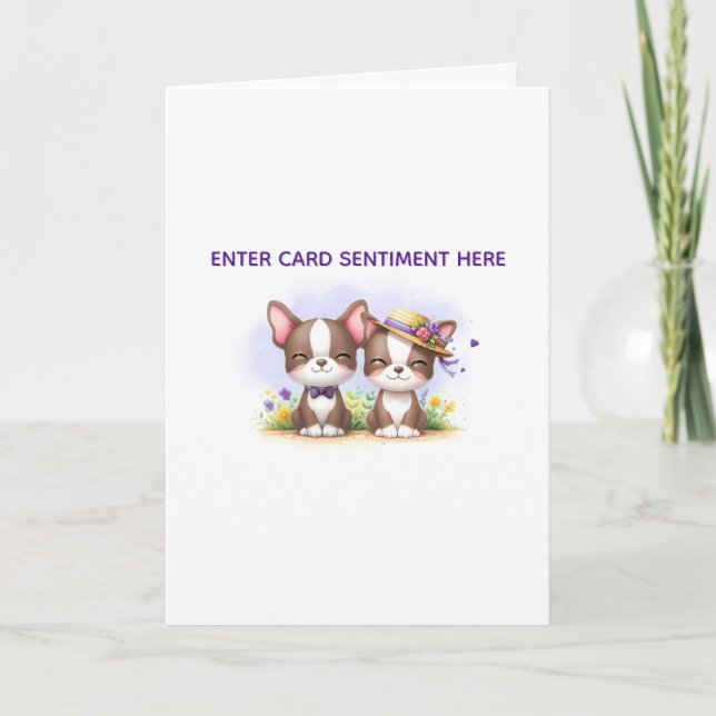 Boston Terrier Custom Text Greeting Card (Front)