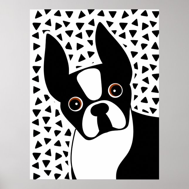 Boston Terrier Cute Black and White Poster (Front)