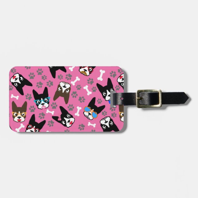 Boston Terrier Cute Moustache Funny Faces Luggage Tag (Front Horizontal)