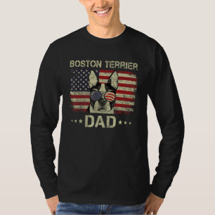 Boston Terrier Dad Dog  American Flag 4th Of July T-Shirt