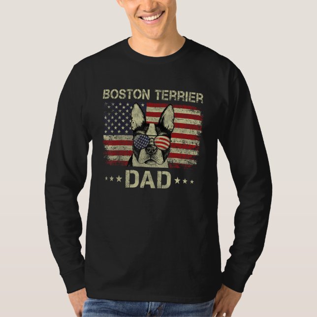 Boston Terrier Dad Dog  American Flag 4th Of July T-Shirt (Front)