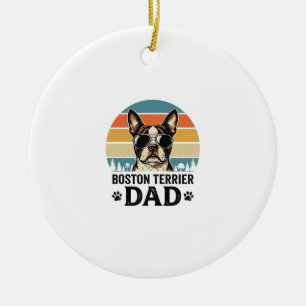 Boston Terrier Dad Vintage Dog Lover Design_1 Ceramic Tree Decoration