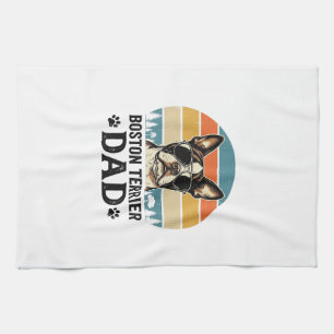 Boston Terrier Dad Vintage Dog Lover Design_1 Tea Towel