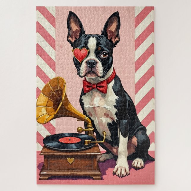 Boston Terrier Dapper Valentine's Day Monocle Jigsaw Puzzle (Vertical)