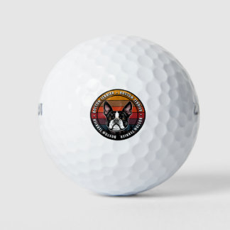 Boston Terrier distressed sunset retro dog face Golf Balls