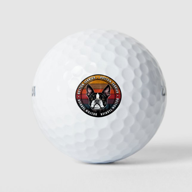 Boston Terrier distressed sunset retro dog face  Golf Balls (Front)