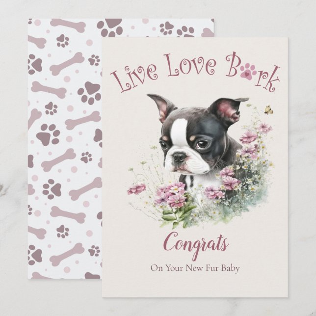 Boston Terrier Dog Adoption, Gotcha Day Card (Front/Back)