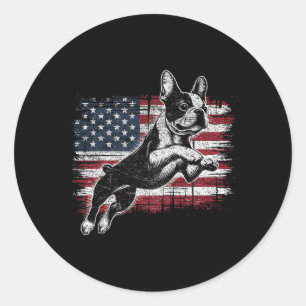 Boston Terrier Dog American Flag 4th Of July Patri Classic Round Sticker