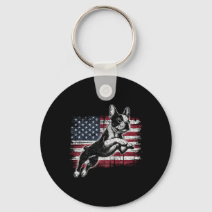 Boston Terrier Dog American Flag 4th Of July Patri Key Ring