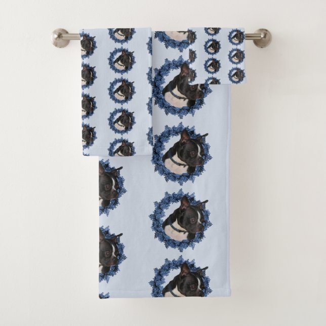 Boston Terrier Dog Animal      Bath Towel Set (Insitu)