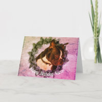 Boston Terrier Dog Art Personalised Birthday Card