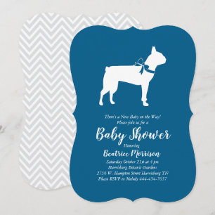 Boston Terrier Dog Baby Shower Blue Boy Invitation