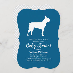 Boston Terrier Dog Baby Shower Blue Boy Invitation