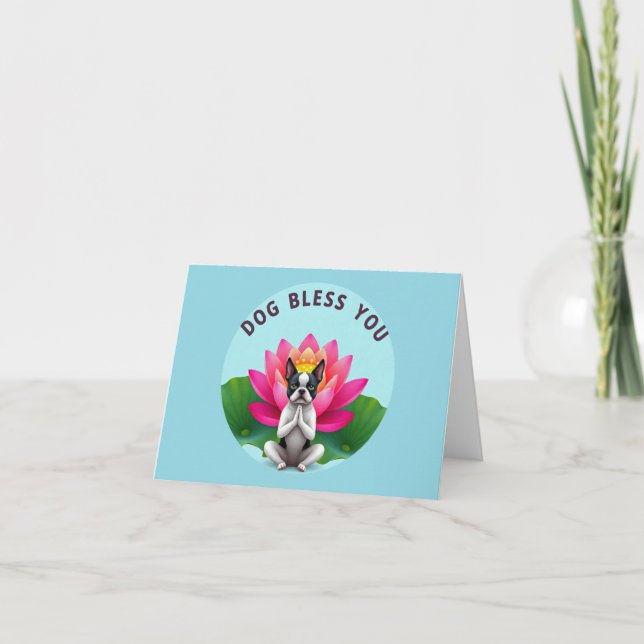 Boston Terrier Dog Bless You blank greeting card (Front)