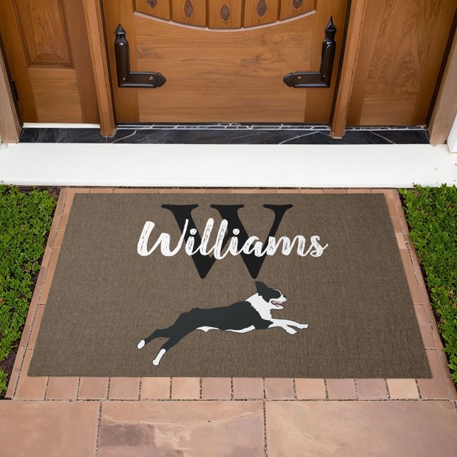Boston Terrier Dog Breed Monogram Last Name      Doormat (Boston Terrier Monogram Doormat Welcome Mat)