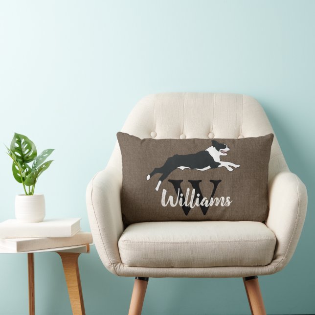 Boston Terrier Dog Breed Monogram Last Name     Lumbar Cushion (Chair)