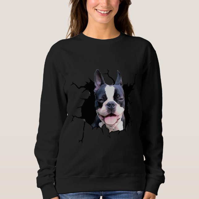 Boston Terrier Dog Breeds Dogs Puppy Decal Crack   Sweatshirt (Front)