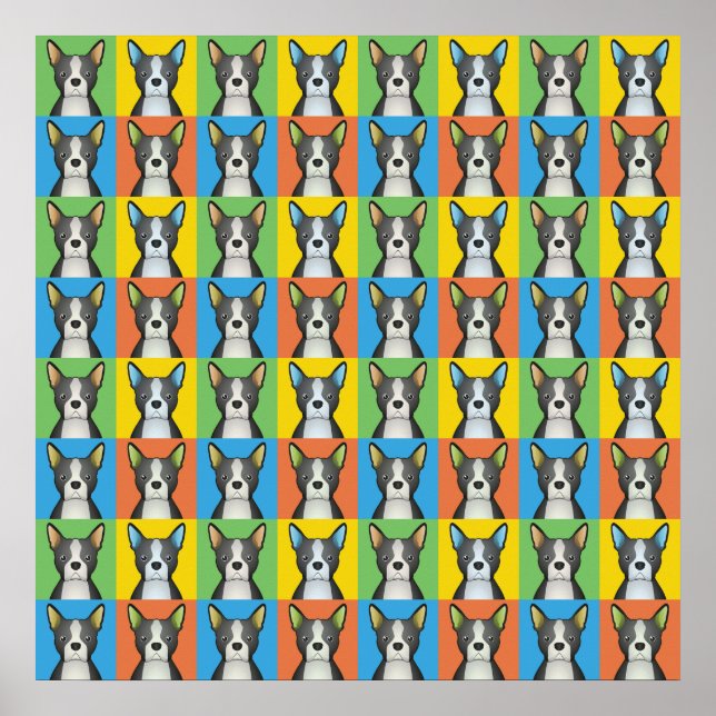 Boston Terrier Dog Cartoon Pop-Art Poster (Front)