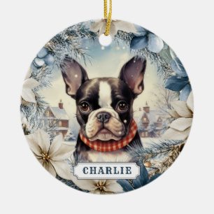 Boston Terrier Dog Ceramic Circle Ornament