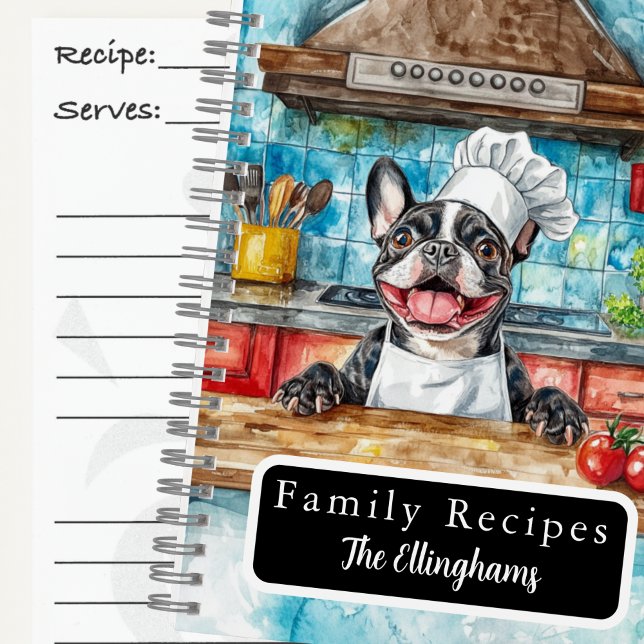 Boston Terrier Dog Chef Spiral Recipe Book (Creator Uploaded)