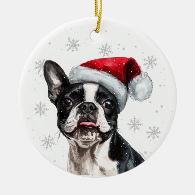 Boston Terrier Dog Christmas Personalized Ceramic Tree Decoration (Front)