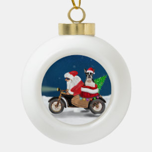 Boston Terrier Dog Christmas Santa Claus   Ceramic Ball Christmas Ornament