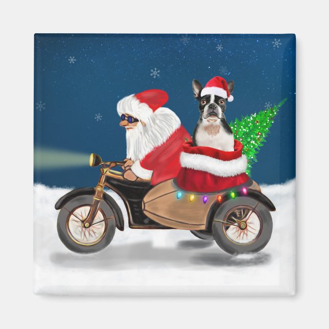 Boston Terrier Dog Christmas Santa Claus   Magnet (Front)