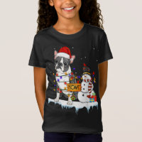 boston terrier Dog Christmas Snowman Xmas Lights P