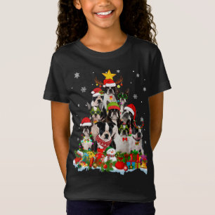 Boston Terrier Dog Christmas Tree Lights Xmas Sant T-Shirt