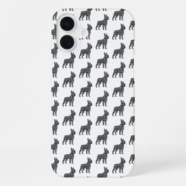 Boston Terrier Dog Cute Silhouette Grid Black iPhone Case (Back)