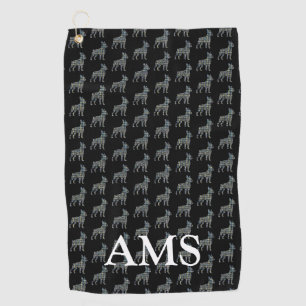 Boston Terrier Dog Cute Silhouette Y&B Grid Black Golf Towel