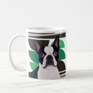 Boston Terrier Dog – Dark Green Geometric Coffee Mug