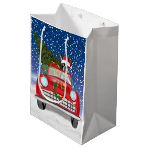 Boston terrier Dog Driving Car In Snow Christmas Medium Gift Bag