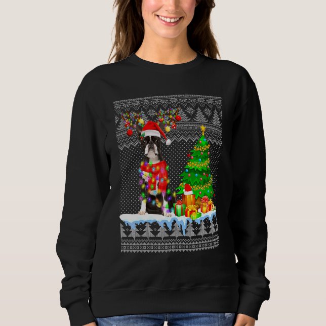 Boston Terrier Dog Funny Christmas Ugly Pajama Xma Sweatshirt (Front)