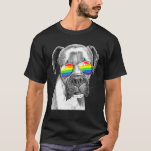 Boston Terrier Dog Gay Pride Flag Sunglasses Lgbt T-Shirt