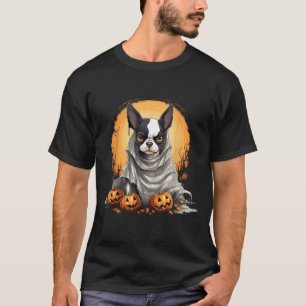 Boston Terrier Dog Ghost Funny Halloween Pumpkin T-Shirt