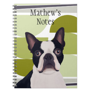 Boston Terrier Dog – Green Geometric Notebook
