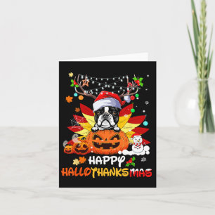Boston Terrier Dog Halloween And Merry Christmas  Card