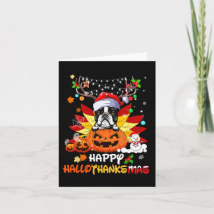 Boston Terrier Dog Halloween And Merry Christmas Card