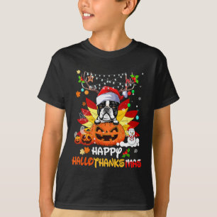Boston Terrier Dog Halloween And Merry Christmas T-Shirt