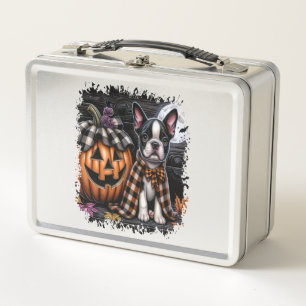 Boston Terrier Dog Halloween Metal Lunch Box
