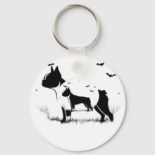 Boston Terrier Dog � Halloween Moon Silhouette Ove Key Ring