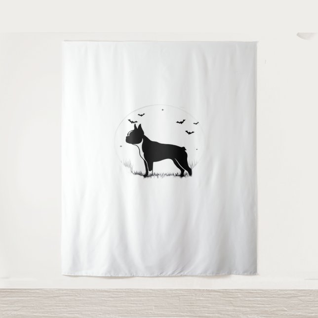 Boston Terrier Dog – Halloween Moon Silhouette Ove Tapestry (Front)