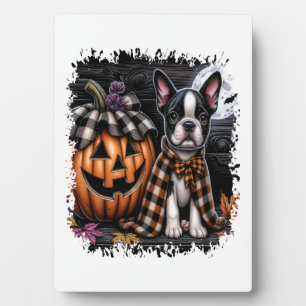 Boston Terrier Dog Halloween Plaque